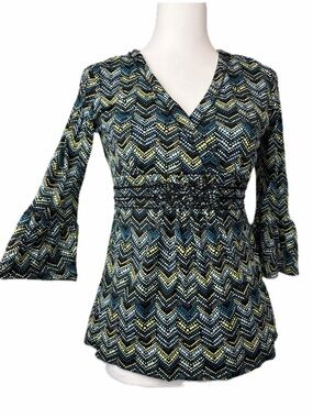 Vintage Y2K Petite Zig Zag Dots Chevron Babydoll Grunge Top Size MP Boho Artsy